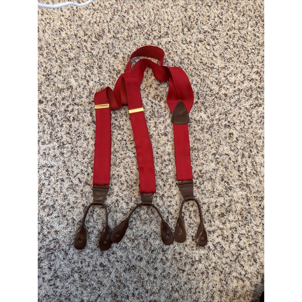 Christopher Hayes Mens Red Suspenders With Leather Brace Tabs Made In Italy